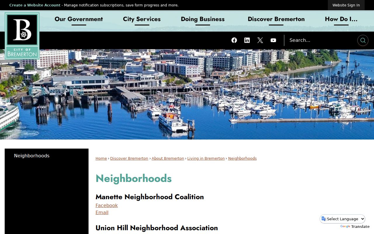 City of Bremerton page listing neighborhood groups