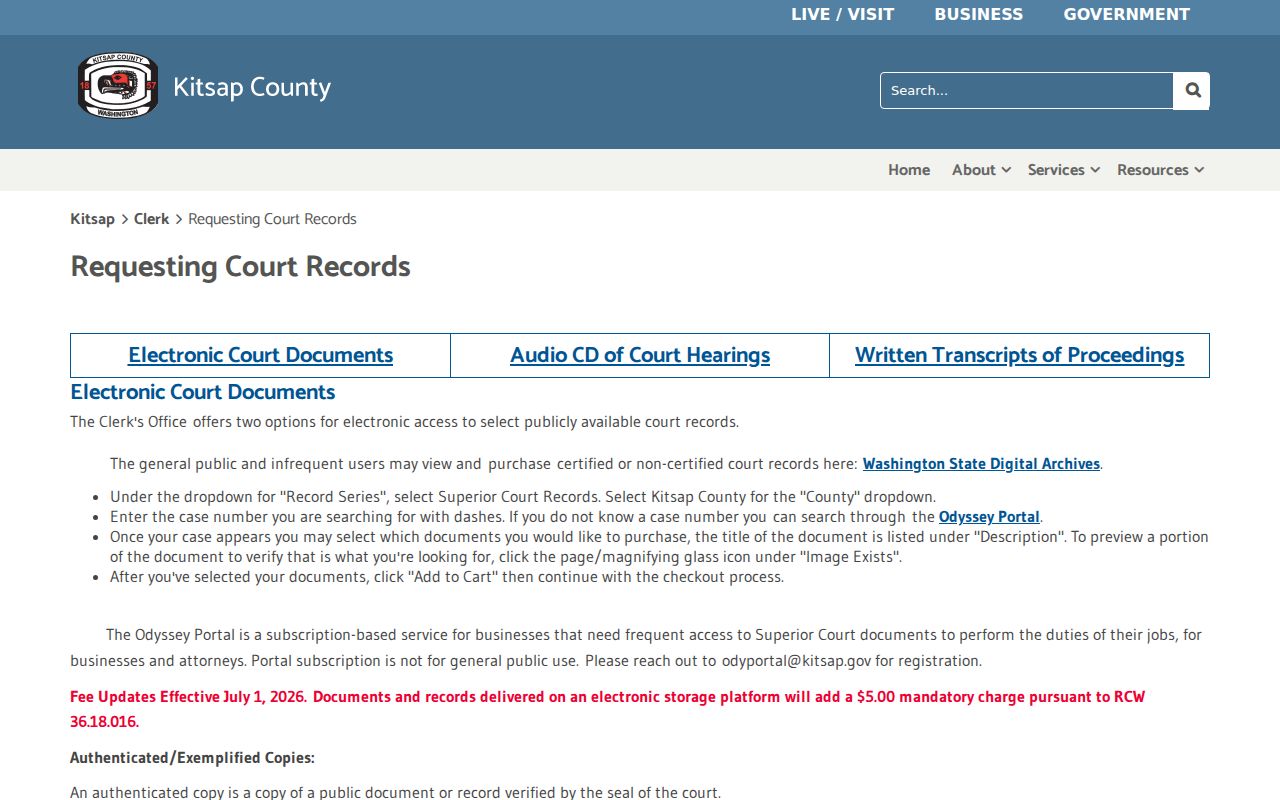 Kitsap Clerk copy options for Bremerton court records